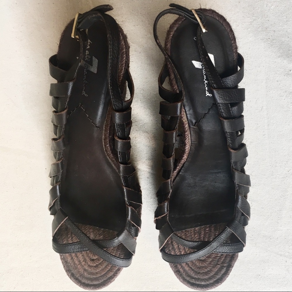 7FAM Dark Brown Leather Espadrilles Wedges Sz 8.5 - Picture 6 of 7